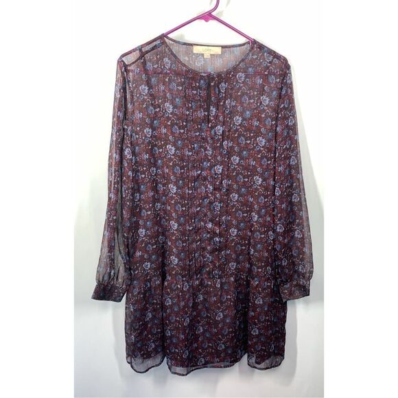 Loft Women's Floral Long Sleeve Sheer Boho Dress Multicolor Size Large NWOT - Picture 1 of 7